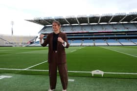 Katie Taylor poses for photos inside Croke Park, Dublin
