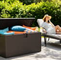The large-capacity storage box is designed to keep outdoor essentials protected while helping patios stay clutter-free