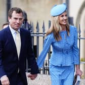 Peter Phillips and Harriet Sperling after attending the Easter Service at St George’s Chapel, Windsor
