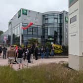 Protestors have taken to the Ibis hotel in Oldbury