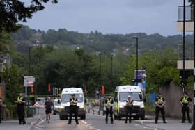 Police officers on duty close to Portswood Police station in Southampton