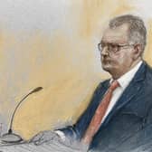 Court artist drawing of Sir Jeffrey Donaldson in the witness box at Newry Crown Court