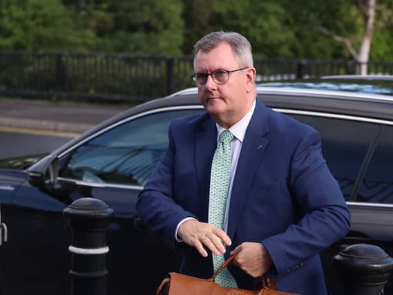 Sir Jeffrey Donaldson arriving at Newry Crown Court on Friday
