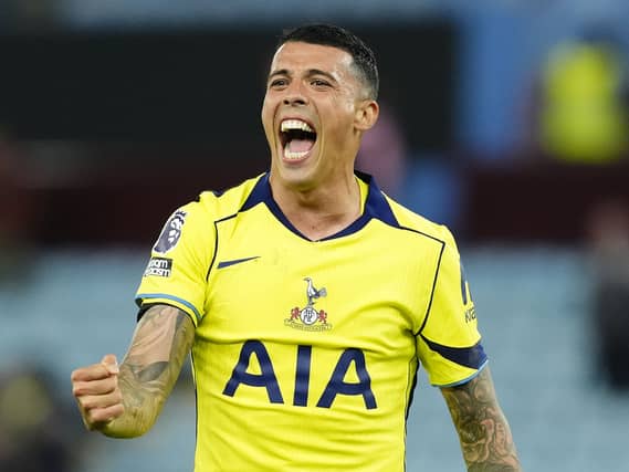 Pedro Porro celebrates Tottenham's win at Aston Villa