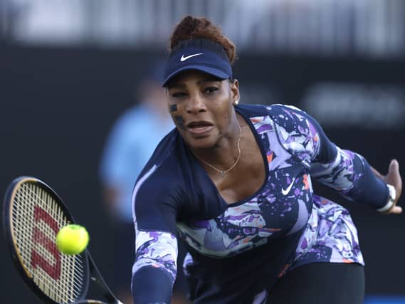 Serena Williams hits a forehand volley