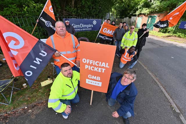 Workers on strike outside Glen Dimplex in Brierley Hill