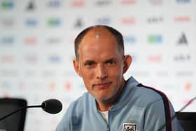 England manager Thomas Tuchel during a press conference in Dallas
