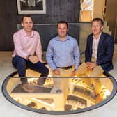 L-R: Sam Stockdale and Mark Down, of Spiral Cellars, with Simon Kelsall of  Frontier Development Capital 