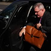 Sir Jeffrey Donaldson arriving at Newry Crown Court