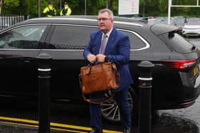 Sir Jeffrey Donaldson arriving at Newry Crown Court