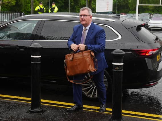 Sir Jeffrey Donaldson arriving at Newry Crown Court