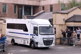 A prison van leaving Newry Crown Court