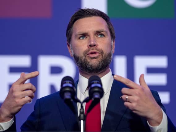 JD Vance speaks to members of the media after the summit in Switzerland