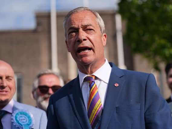 Nigel Farage outside Havering town hall after the 2026 local elections