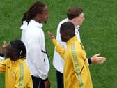 England’s Djed Spence, left, appears to avoid a handshake with Ghana’s Thomas Partey ahead of the World Cup Group L match at Boston Stadium