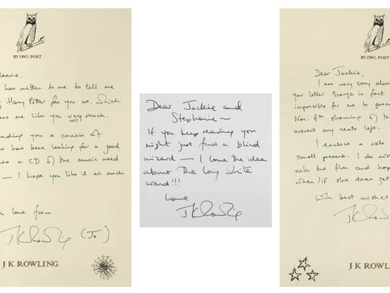 An archive of memorabilia and letters of correspondence between JK Rowling and a terminally ill fan sold for £9,150 at auction
