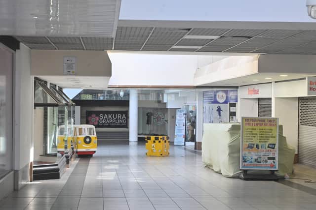 Some of the empty buildings in Walsall town centre.  Old Square shopping centre has a number of empty shops.