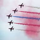 Five Red Arrows flying in formation