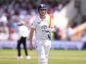 Harry Brook leaves the field after his dismissal