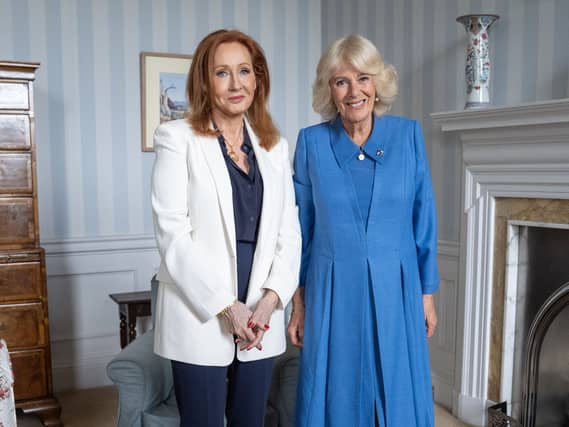 The Queen during an audience with JK Rowling, at the Palace of Holyroodhouse in Edinburgh