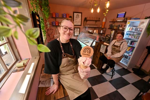 Vic in the ice cream parlour with team member  Lily Constabla Swift