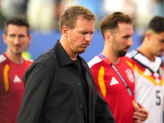 Germany manager Julian Nagelsmann appears dejected after defeat at the 2026 World Cup
