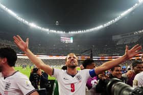 Harry Kane celebrates at the Azteca