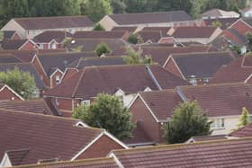 A view of house rooftops