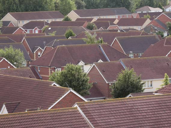 A view of house rooftops