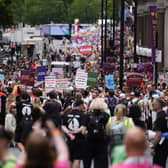 People with placards during the Pride in London parade in central London