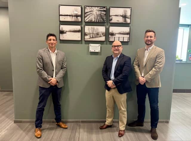 Photographs of the reserve by Matthew Carver have been turned into displays at McArthurGlen West Midlands. L-R: Photographer Matthew Carver, Richard Brooks from the Chamber of Commerce and centre manager David Jackson