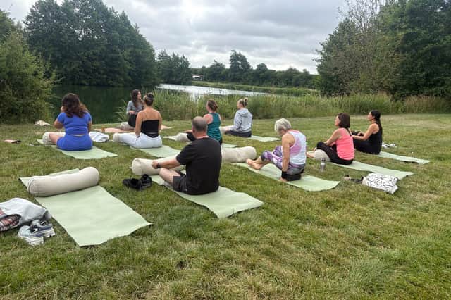 Morning yoga sessions at Brook Meadow offer a peaceful way to start the day, surrounded by nature and the calming sounds of the countryside.