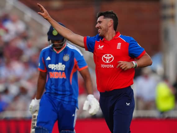 England’s Josh Tongue celebrates the wicket of India’s Shivam Dube