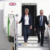 Keir Starmer and Yvette Cooper disembark from the UK government jet