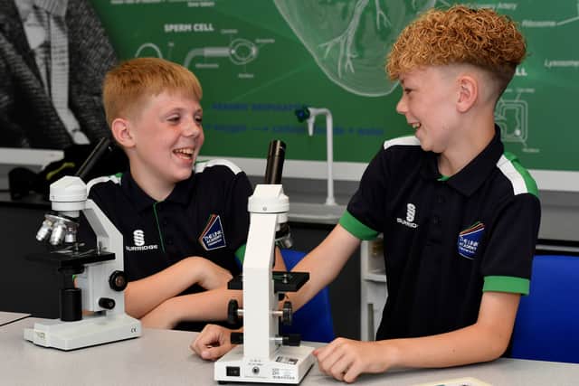 Jaiden Taylor Hill and Lucas Young in the science lab