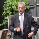 Reform UK leader Nigel Farage at the Plough pub in Great Bentley, Essex