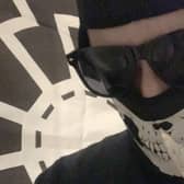 Alfie Coleman in a skull mask holding a knife