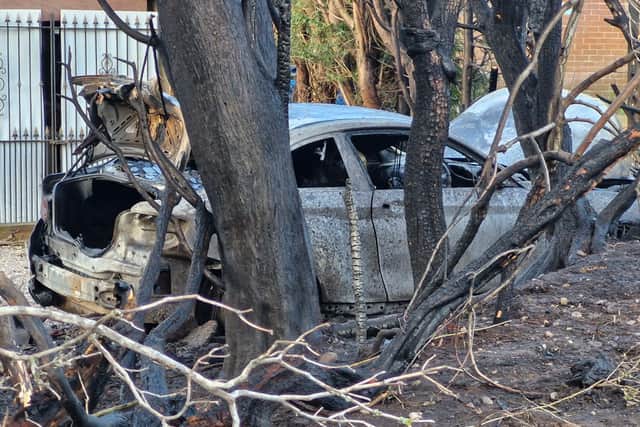 The car could be seen burnt out alongside burnt trees