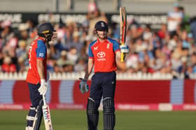 Harry Brook celebrates reaching 50 for England