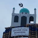 The bonfire with a replica mosque in Moygashel, Co Tyrone
