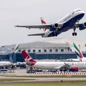 A British Airways plane taking off from London Heathrow Airport