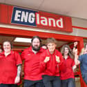 Staff outside Stourbridge's renamed Iceland food store in the Ryemarket - a tribute to England's football heroes