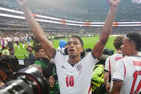 England’s Jude Bellingham celebrates after victory over Mexico in the World Cup round of 16