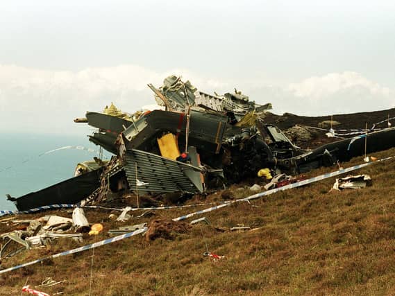 Wreckage of a Chinook helicopter which crashed on Mull of Kintyre