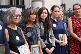 Families of those who died in the 1994 Chinook crash outside the Royal Courts of Justice on Tuesday (Doug Peters/PA)