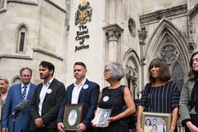 Families from the Chinook Justice Campaign outside the Royal Courts of Justice on Tuesday
