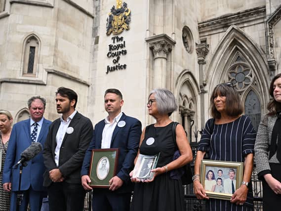 Families from the Chinook Justice Campaign outside the Royal Courts of Justice on Tuesday