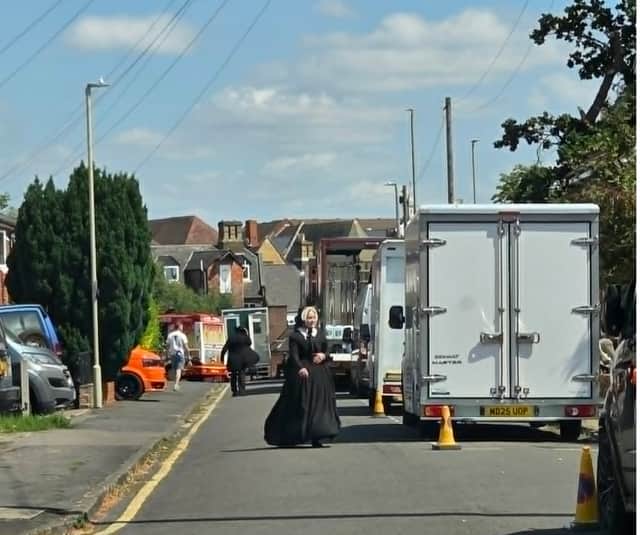 An actor spotted in period costume in Scotts Road, Stourbridge