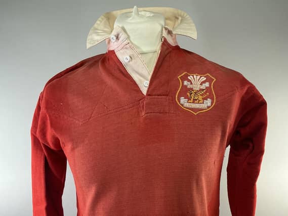 The Llanelli rugby jersey from the 1972 win over the All Blacks worn by Tommy David which is being sold at auction
