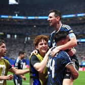 Argentina’s Lionel Messi celebrates their side’s second goal of the game with team-mates, scored by team-mate Lautaro Martinez during the FIFA World Cup 2026 semi-final match at the Atlanta Stadium